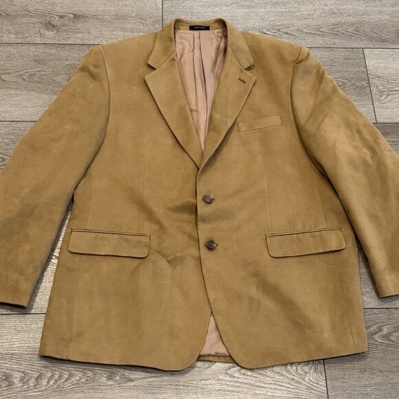 Chaps Ralph Lauren Mens Blazer Tan Faux Suede 2 Button Jacket Sport Coat 46R - Picture 1 of 6